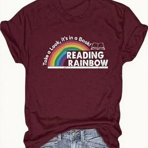 Reading Rainbow Graphic T-Shirt “Take a Look, It’s in a Book” Maroon Unisex L